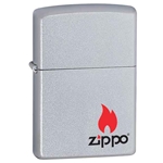 Zippo Logo with Flame-Satin Chrome
