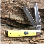 Yellow Handled Mini Trapper with Badge Shield SFO 32530 CS - Engravable