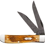 Case Burnt Goldenrod Damascus Mini Trapper 52422 - Engravable
